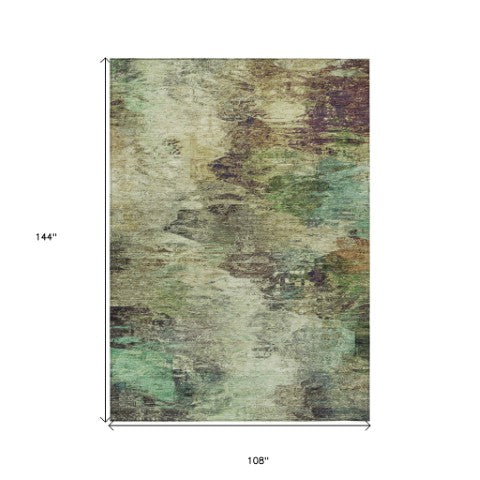 Homeroots 3'' Abstract Washable Indoor Outdoor Area Rug In Beige And Artichoke Green For Versatile Spaces 9' X 12' Polyester 577617