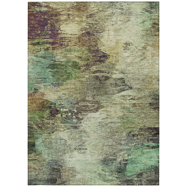 Homeroots 3'' Abstract Washable Indoor Outdoor Area Rug In Beige And Artichoke Green For Versatile Spaces 10' X 14' Polyester 577618