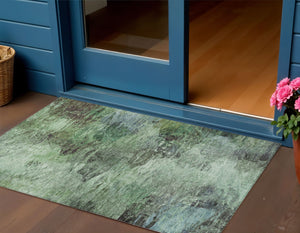 Homeroots 3'' Abstract Washable Indoor Outdoor Area Rug In Beige And Artichoke Green For Versatile Spaces 3' X 5' Polyester 577619