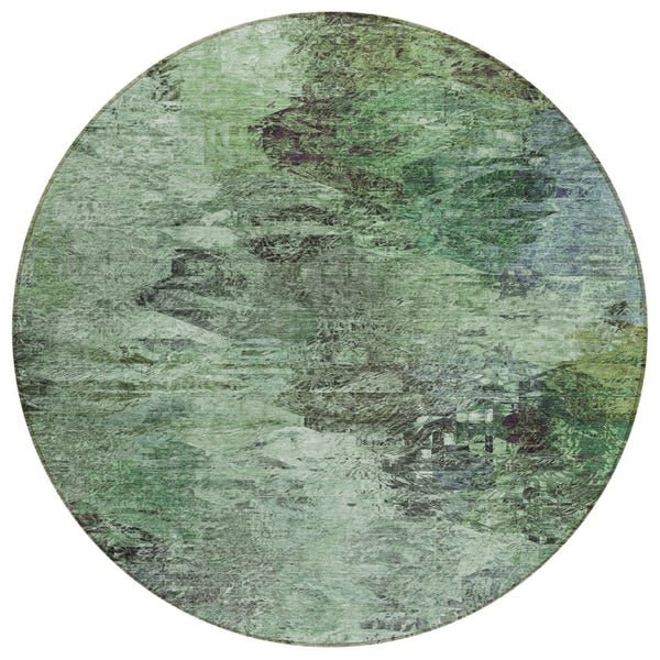 HomeRoots 5' Durable Green and Brown Abstract Area Rug - Washable, Versatile for Indoor and Outdoor Living Spaces 8' Round 577621