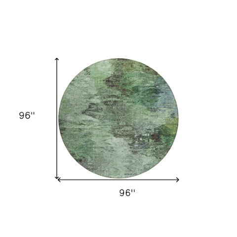 Homeroots 3'' Abstract Washable Indoor Outdoor Area Rug In Beige And Artichoke Green For Versatile Spaces 8' Round Polyester 577621