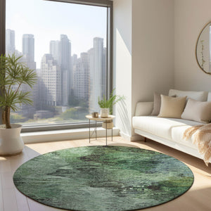 Homeroots 3'' Abstract Washable Indoor Outdoor Area Rug In Beige And Artichoke Green For Versatile Spaces 8' Round Polyester 577621