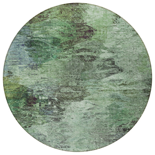 Homeroots 3'' Abstract Washable Indoor Outdoor Area Rug In Beige And Artichoke Green For Versatile Spaces 8' Round Polyester 577621