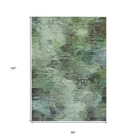 Homeroots 3'' Abstract Washable Indoor Outdoor Area Rug In Beige And Artichoke Green For Versatile Spaces 8' X 10' Polyester 577622