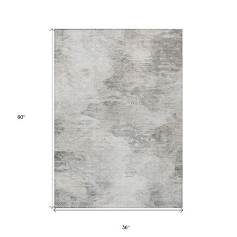 Homeroots 3'' Abstract Washable Indoor Outdoor Area Rug In Beige And Artichoke Green For Versatile Spaces 3' X 5' Polyester 577625