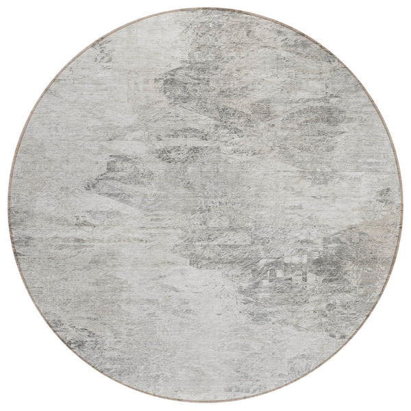 HomeRoots 5' Stylish Silver Gray and Ivory Abstract Area Rug - Durable, Washable for Indoor and Outdoor Use 8' Round 577627