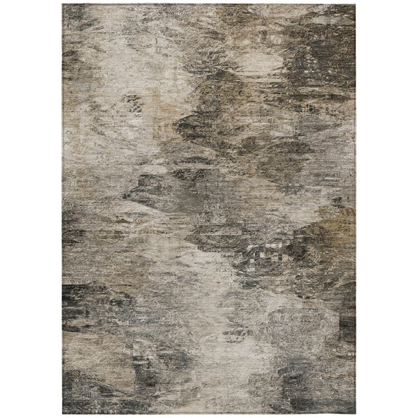 HomeRoots 5' Abstract Taupe Beige and Brown Washable Area Rug for Indoor and Outdoor High-Traffic Spaces 5' X 8' 577632