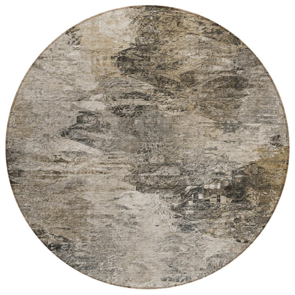 HomeRoots 5' Abstract Taupe Beige and Brown Washable Area Rug for Indoor and Outdoor High-Traffic Spaces 8' Round 577633