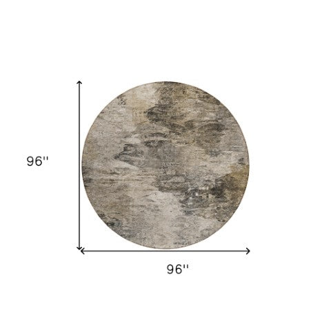 Homeroots 3'' Abstract Washable Indoor Outdoor Area Rug In Beige And Artichoke Green For Versatile Spaces 8' Round Polyester 577633