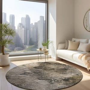 Homeroots 3'' Abstract Washable Indoor Outdoor Area Rug In Beige And Artichoke Green For Versatile Spaces 8' Round Polyester 577633