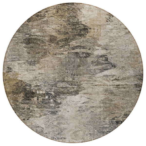 Homeroots 3'' Abstract Washable Indoor Outdoor Area Rug In Beige And Artichoke Green For Versatile Spaces 8' Round Polyester 577633