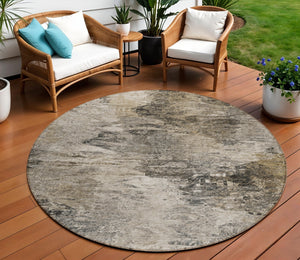 Homeroots 3'' Abstract Washable Indoor Outdoor Area Rug In Beige And Artichoke Green For Versatile Spaces 8' Round Polyester 577633