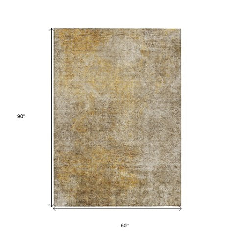 Homeroots 3' Beige Taupe And Ivory Abstract Washable Area Rug For Indoor And Outdoor Spaces, Stylish & Durable 5' X 8' Polyester 577638