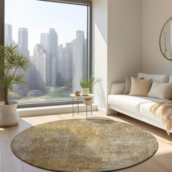 Homeroots 3' Beige Taupe And Ivory Abstract Washable Area Rug For Indoor And Outdoor Spaces, Stylish & Durable 8' Round Polyester 577639