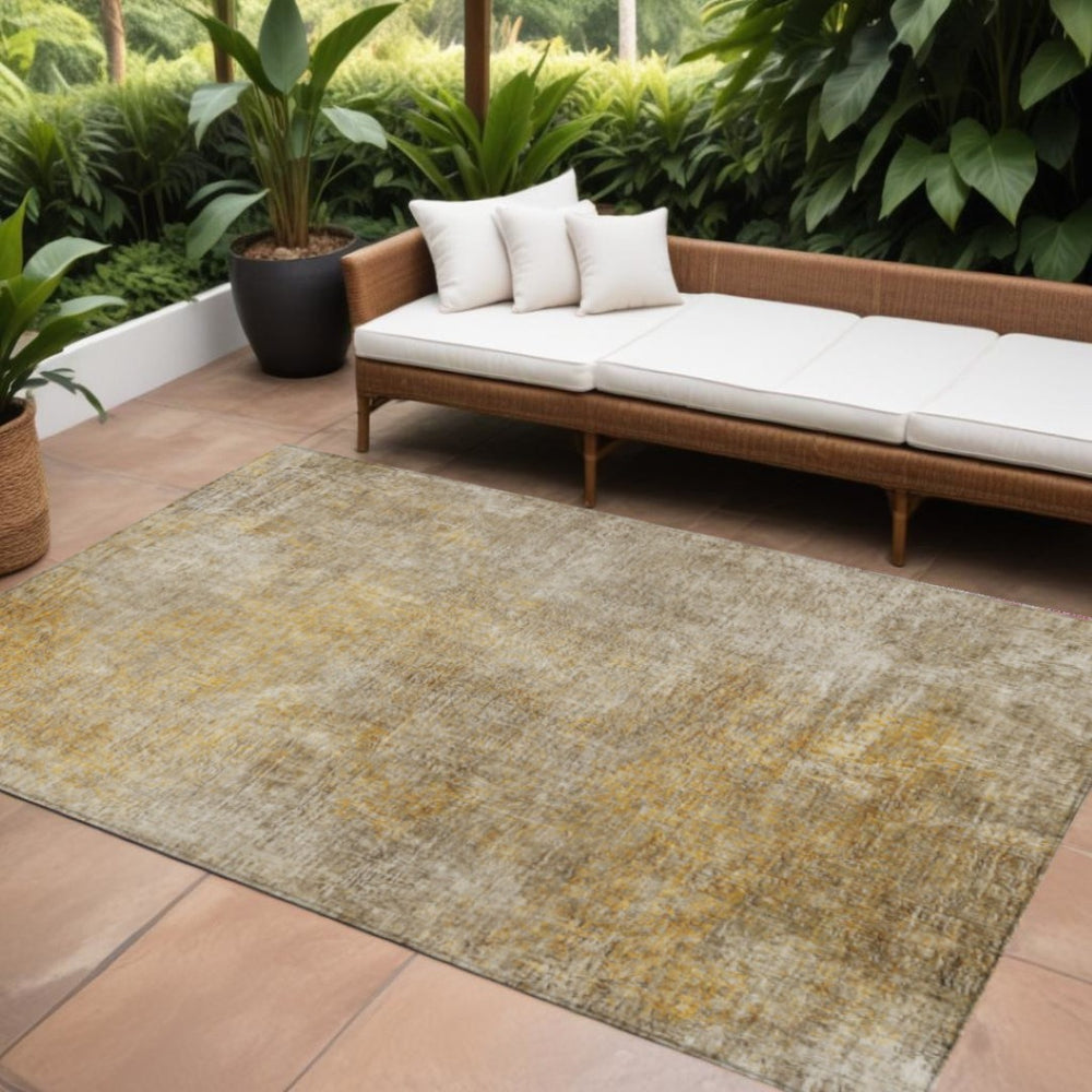 HomeRoots 5' Abstract Beige, Taupe, and Ivory Washable Area Rug for Indoor and Outdoor High-Traffic Spaces 10' X 14' 577642