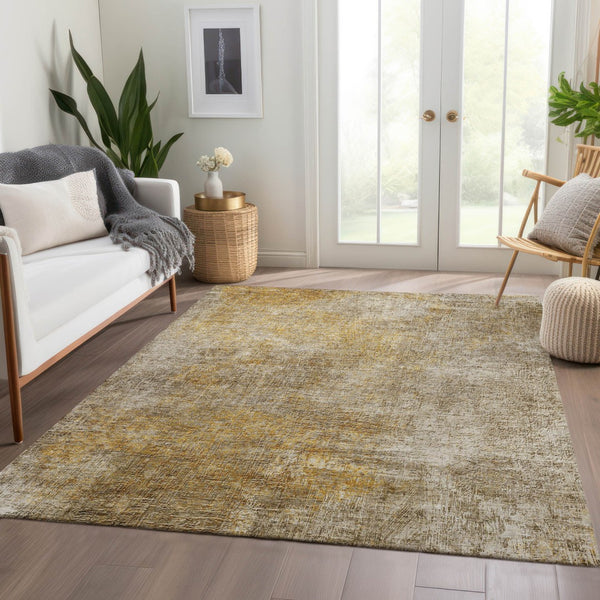 Homeroots 3' Beige Taupe And Ivory Abstract Washable Area Rug For Indoor And Outdoor Spaces, Stylish & Durable 10' X 14' Polyester 577642
