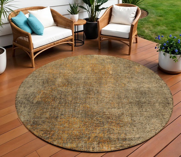 Homeroots 3' Beige Taupe And Ivory Abstract Washable Area Rug For Indoor And Outdoor Spaces, Stylish & Durable 8' Round Polyester 577645