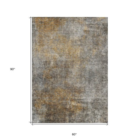 Homeroots 3' Beige Taupe And Ivory Abstract Washable Area Rug For Indoor And Outdoor Spaces, Stylish & Durable 5' X 8' Polyester 577650