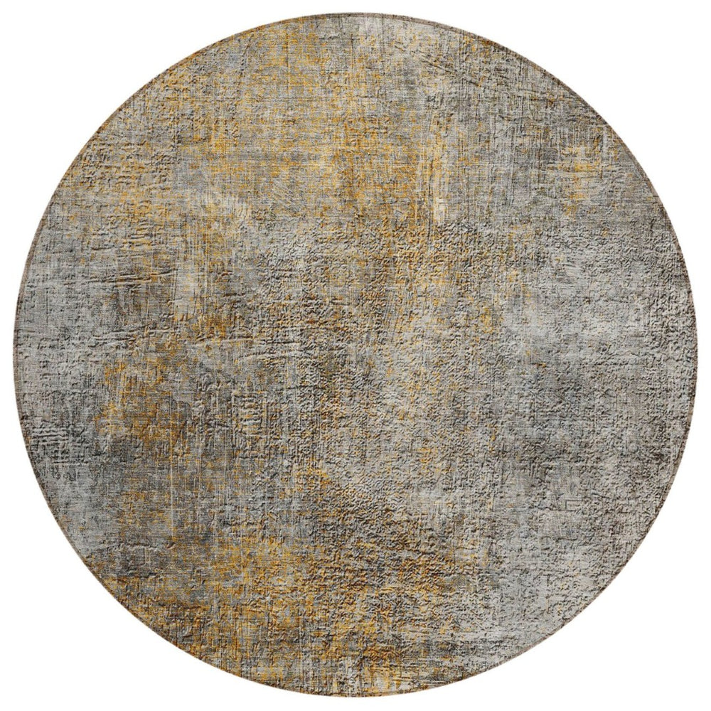HomeRoots 5' Modern Abstract Washable Area Rug in Gray, Silver, and Charcoal - Perfect for Indoor & Outdoor Use 8' Round 577651