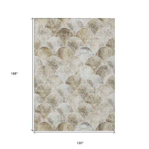 Homeroots 3' Beige Ivory Tan Abstract Washable Indoor Outdoor Area Rug For Stylish Home Décor And Durability 10' X 14' Polyester 577660