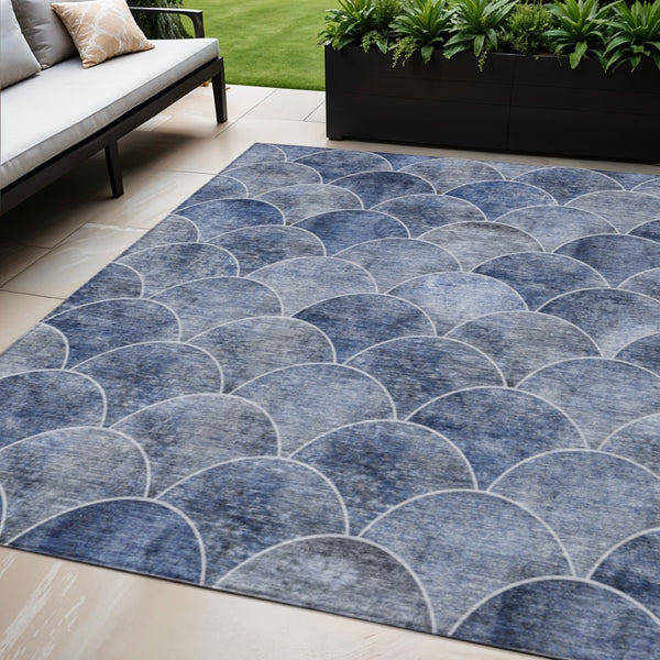 HomeRoots 5' Denim Blue and Gray Abstract Area Rug - Durable, Washable, Indoor/Outdoor Comfort for Any Space 5' X 8' 577662
