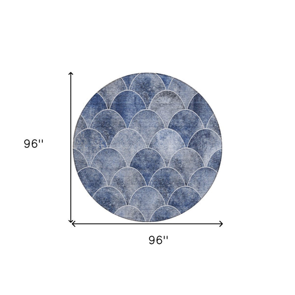 HomeRoots 5' Denim Blue and Gray Abstract Area Rug - Durable, Washable, Indoor/Outdoor Comfort for Any Space 8' Round 577663