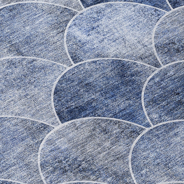 HomeRoots 5' Denim Blue and Gray Abstract Area Rug - Durable, Washable, Indoor/Outdoor Comfort for Any Space 8' Round 577663