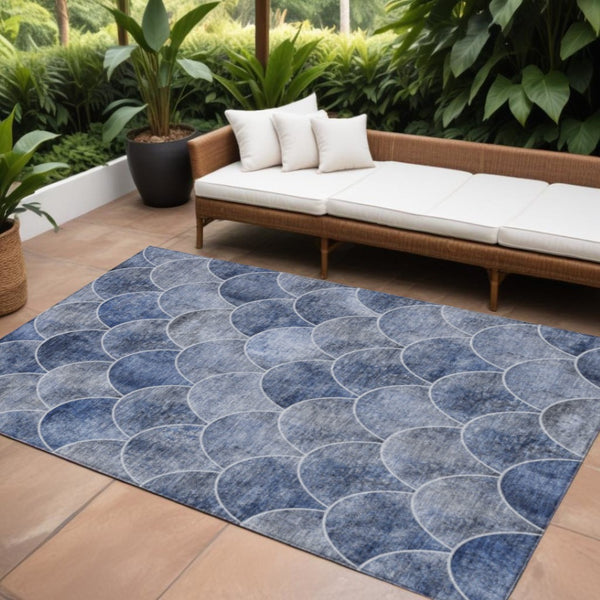 HomeRoots 9' Denim Blue and Gray Abstract Area Rug - Stylish, Washable, Indoor-Outdoor, Durable, Versatile Design 9' X 12' 577665