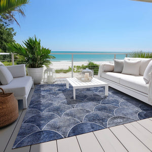 HomeRoots 9' Denim Blue and Gray Abstract Area Rug - Stylish, Washable, Indoor-Outdoor, Durable, Versatile Design 9' X 12' 577665