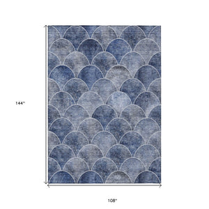 HomeRoots 9' Denim Blue and Gray Abstract Area Rug - Stylish, Washable, Indoor-Outdoor, Durable, Versatile Design 9' X 12' 577665
