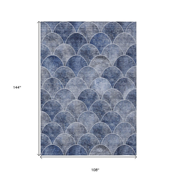 HomeRoots 9' Denim Blue and Gray Abstract Area Rug - Stylish, Washable, Indoor-Outdoor, Durable, Versatile Design 9' X 12' 577665