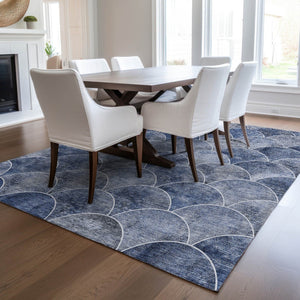 HomeRoots 9' Denim Blue and Gray Abstract Area Rug - Stylish, Washable, Indoor-Outdoor, Durable, Versatile Design 9' X 12' 577665