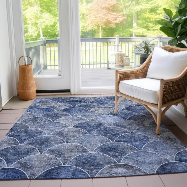 HomeRoots 9' Denim Blue and Gray Abstract Area Rug - Stylish, Washable, Indoor-Outdoor, Durable, Versatile Design 9' X 12' 577665