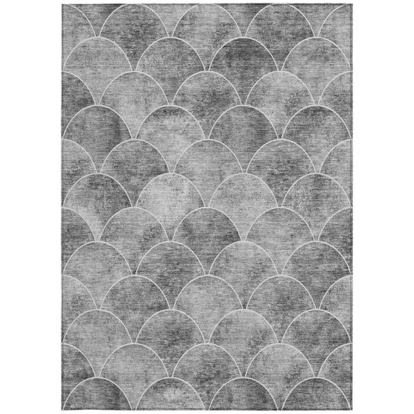 HomeRoots 5' Modern Abstract Gray Charcoal and Ivory Area Rug for Indoor/Outdoor Spaces - Easy Care Design 5' X 8' 577668
