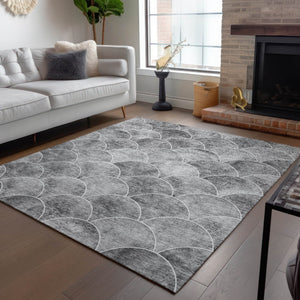 HomeRoots 5' Modern Abstract Gray Charcoal and Ivory Area Rug for Indoor/Outdoor Spaces - Easy Care Design 5' X 8' 577668