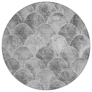 HomeRoots 5' Modern Abstract Gray Charcoal and Ivory Area Rug for Indoor/Outdoor Spaces - Easy Care Design 8' Round 577669