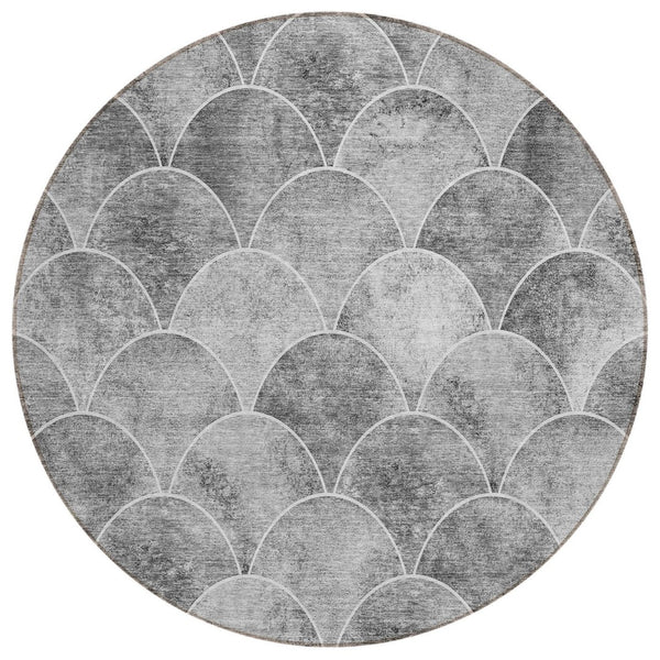 HomeRoots 5' Modern Abstract Gray Charcoal and Ivory Area Rug for Indoor/Outdoor Spaces - Easy Care Design 8' Round 577669