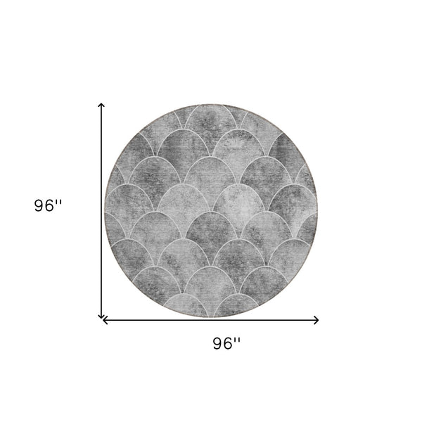 HomeRoots 5' Modern Abstract Gray Charcoal and Ivory Area Rug for Indoor/Outdoor Spaces - Easy Care Design 8' Round 577669