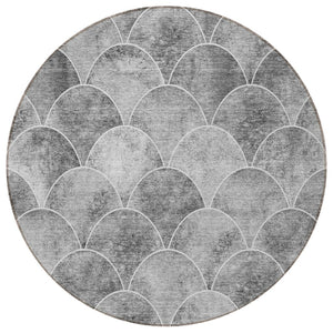 HomeRoots 5' Modern Abstract Gray Charcoal and Ivory Area Rug for Indoor/Outdoor Spaces - Easy Care Design 8' Round 577669