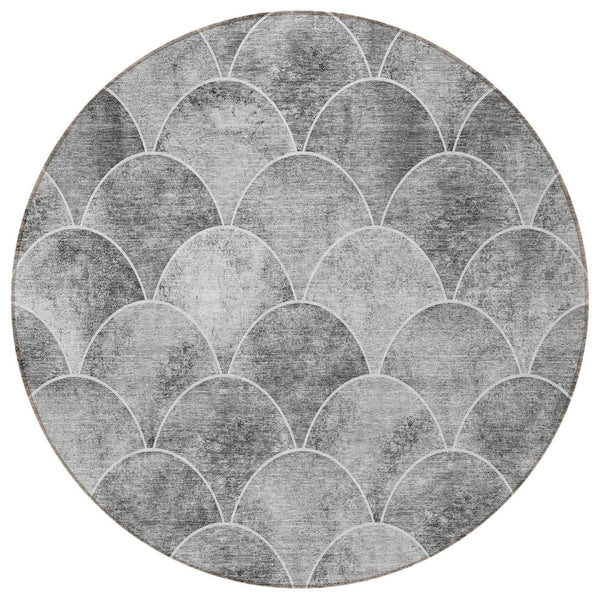 HomeRoots 5' Modern Abstract Gray Charcoal and Ivory Area Rug for Indoor/Outdoor Spaces - Easy Care Design 8' Round 577669