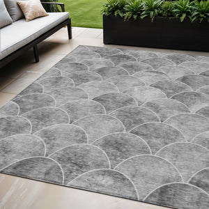 HomeRoots 5' Modern Abstract Gray Charcoal and Ivory Area Rug for Indoor/Outdoor Spaces - Easy Care Design 8' X 10' 577670