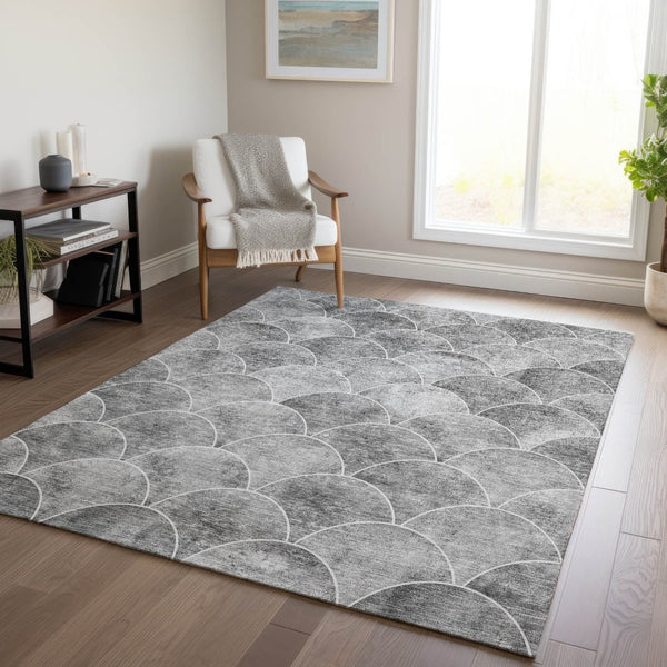 HomeRoots 5' Modern Abstract Gray Charcoal and Ivory Area Rug for Indoor/Outdoor Spaces - Easy Care Design 8' X 10' 577670