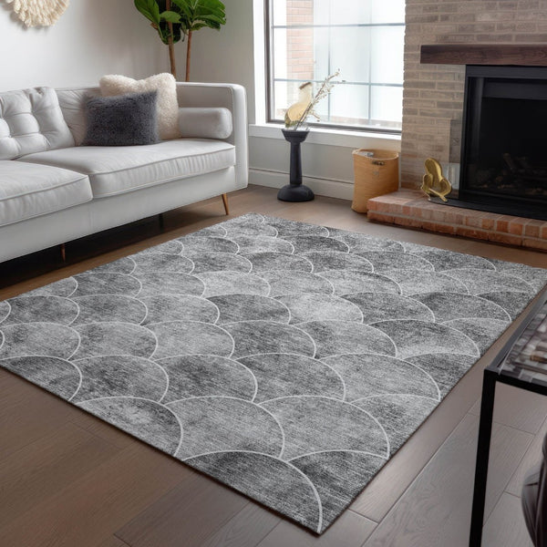 HomeRoots 9' Gray Charcoal and Ivory Abstract Washable Area Rug for Indoor and Outdoor Versatile Use 9' X 12' 577671