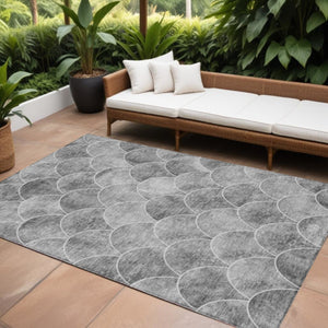 HomeRoots 5' Modern Abstract Gray Charcoal and Ivory Area Rug for Indoor/Outdoor Spaces - Easy Care Design 10' X 14' 577672