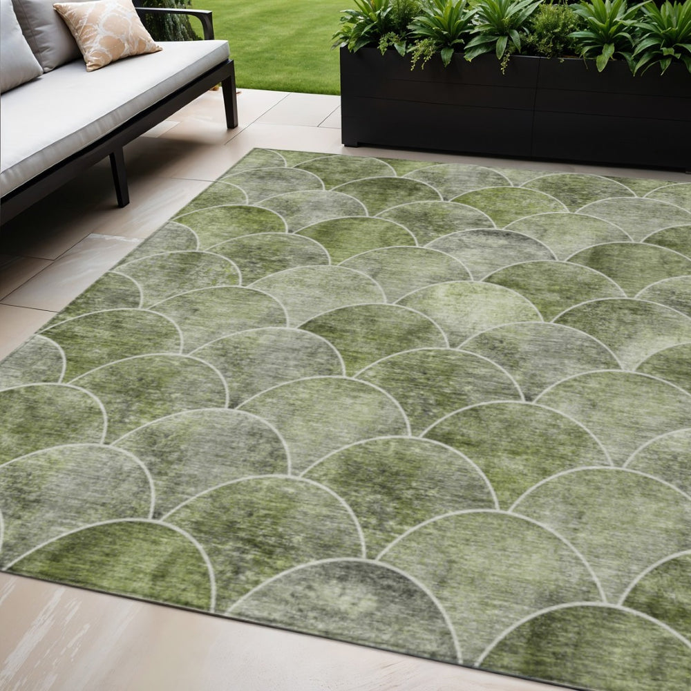 HomeRoots 5' Abstract Green and Ivory Indoor Outdoor Area Rug – Durable, Washable, Modern Design for Any Space 5' X 8' 577674