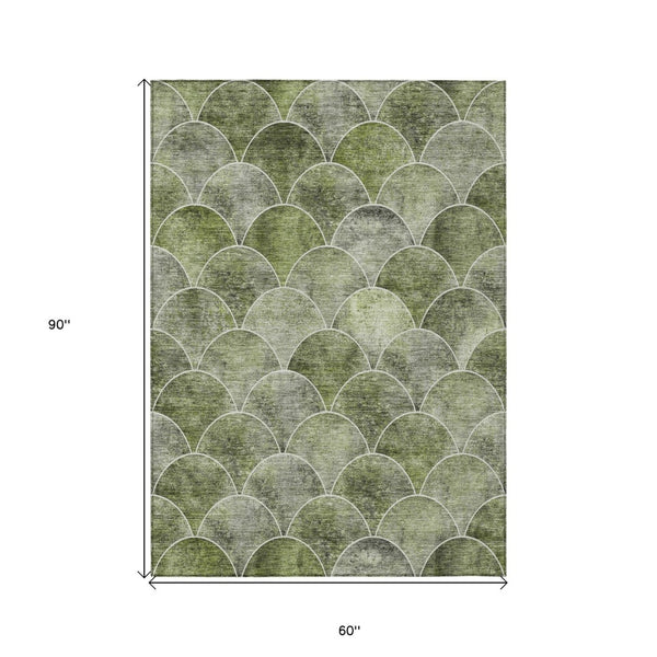 HomeRoots 5' Abstract Green and Ivory Indoor Outdoor Area Rug – Durable, Washable, Modern Design for Any Space 5' X 8' 577674