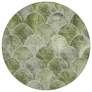 HomeRoots 5' Abstract Green and Ivory Indoor Outdoor Area Rug – Durable, Washable, Modern Design for Any Space 8' Round 577675