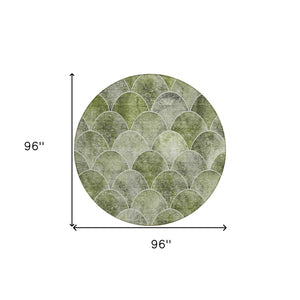 HomeRoots 5' Abstract Green and Ivory Indoor Outdoor Area Rug – Durable, Washable, Modern Design for Any Space 8' Round 577675