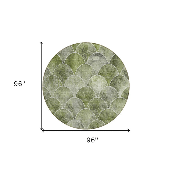 HomeRoots 5' Abstract Green and Ivory Indoor Outdoor Area Rug – Durable, Washable, Modern Design for Any Space 8' Round 577675