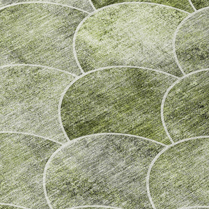 HomeRoots 5' Abstract Green and Ivory Indoor Outdoor Area Rug – Durable, Washable, Modern Design for Any Space 8' Round 577675